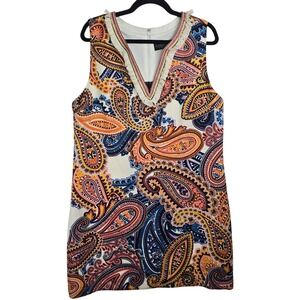 Laundry By Shelli Segal Paisley‎ Shift Dress Fringe Boho Retro
